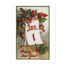 Group of Kids Hiding Behind Calendar Post Cards