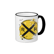 GRUNGE AND SPLATTER RAILROAD CROSSING SIGN COFFEE MUG