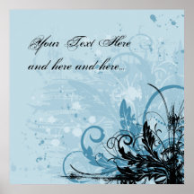 Grunge Floral Design - Light Blue Poster