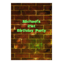 Grunge Grafitti Brick Wall  21st Birthday Mans Personalised Invite