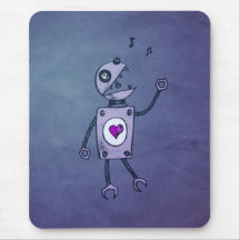 Grunge Happy Singing Robot Mousemats
