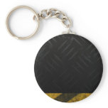 Grunge Hazard Stripes Diamond Plate keychains