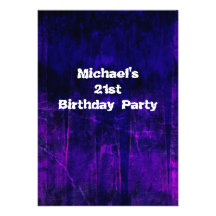 Grunge Purple Blue Abstract 21st Birthday Mans 2 Personalised Invitations