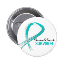 Grunge Ribbon Cervical Cancer Survivor Pinback Button