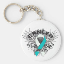 Grunge Winged Ribbon Cervical Cancer Survivor Key Chain