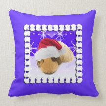 Guinea Pig In Santa Hat With Snowflakes Throw Pillows