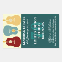 Guitars Wine Label - Teal (750ml) Rectangle Sticker