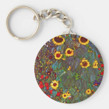 Gustav Klimt Farm Garden with Sunflowers Key Chain