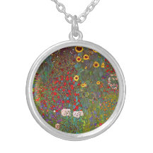 Gustav Klimt Farm Garden with Sunflowers Necklace