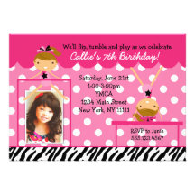 Gymnast Gymnastics Birthday Party Invitation Zebra