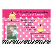 Gymnast Gymnastics Birthday Party Invitation Zebra