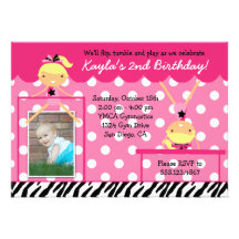 Gymnast Gymnastics Birthday Party Invitation Zebra