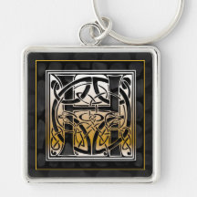 H Initial "Celtic Black Stone" Key Chain