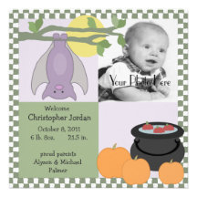 Halloween Baby Bat Photo Personalised Invitations