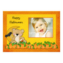 Halloween Bear Pumpkins Photo Card Personalized Invites