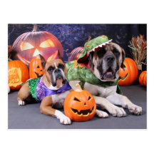 Halloween - Boxer - Roxy and Mastiff - Lach Postcard