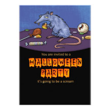 halloween party invitationwith rat eating ca