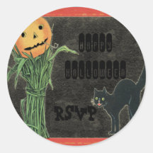 HALLOWEEN PUMPKIN HEAD Cornstalk and Black Cat Stickers