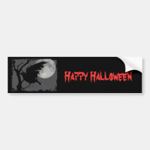 Halloween Raven in Branch with Full Moon Bumper Stickers