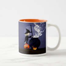 Halloween Witch and Cauldron Coffee Mugs