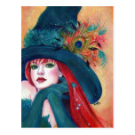 Halloween Witch  Feather post card by Renee Lavoie