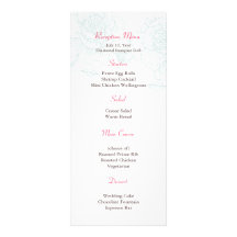 Hand drawn roses reception menu turquoise customised rack card
