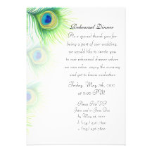 Hand Painted Peacock Feathers Rehearsal Dinner Personalized Announcements