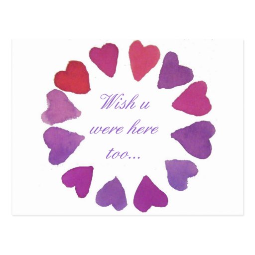 hand painted violet heart designs postcard