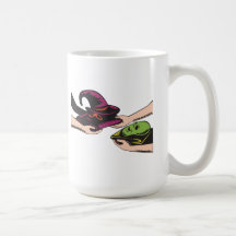 Hands Exchanging Halloween Mask Retro Mugs