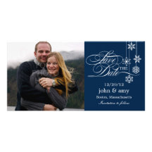 Hanging Snowflakes Save The Date Card - Blue Personalized Photo Card