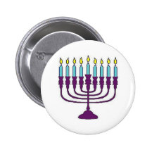 Hanukkah Menorah Shalom Pinback Buttons