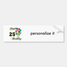 Happy 25th Birthday Gifts with Balloons Bumper Sticker