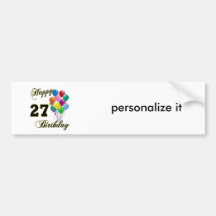 Happy 27th Birthday Gifts with Balloons Bumper Stickers