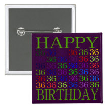 Happy 36th Birthday Pinback Buttons