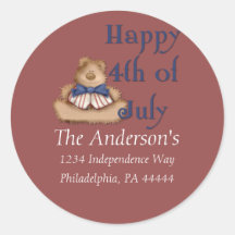 Happy 4th of July/Teddy Bear Address Label Round Stickers