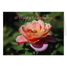 Happy Birthday Apricot & Lavender Rose Honeybee Card