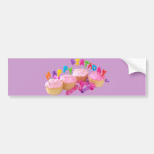 Happy Birthday Cupcake and Candles Bumper Sticker