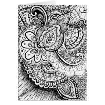 Happy Birthday Damask Indian Mandala Blank Inside Greeting Cards