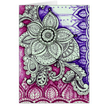 Happy Birthday Damask Indian Mandala Blank Inside Card