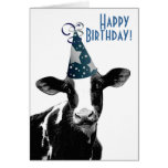 Happy Birthday Farmer - Party Hat Cow Greeting Cards