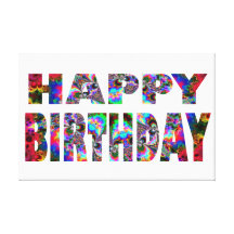 Happy Birthday Kaleidoscope Stretched Canvas Prints