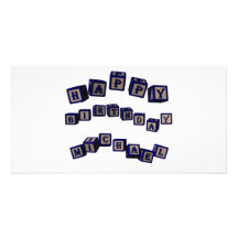 Happy Birthday Michael toy blocks in blue Customized Photo Card