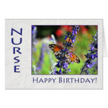 Happy Birthday Nurse Floral Butterfly Greeting Cards