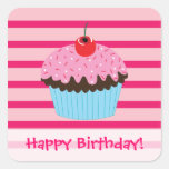 Happy Birthday! Pink and Aqua Cupcake Stickers