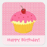 Happy Birthday! Pink Cupcake Stickers