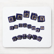 Happy Birthday Steven toy blocks in blue Mouse Pads
