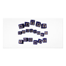 Happy Birthday Thomas toy blocks in blue Photo Greeting Card