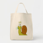 happy cartoon snail with flower canvas bag