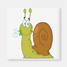 happy cartoon snail with flower fridge magnets
