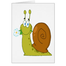 happy cartoon snail with flower greeting cards